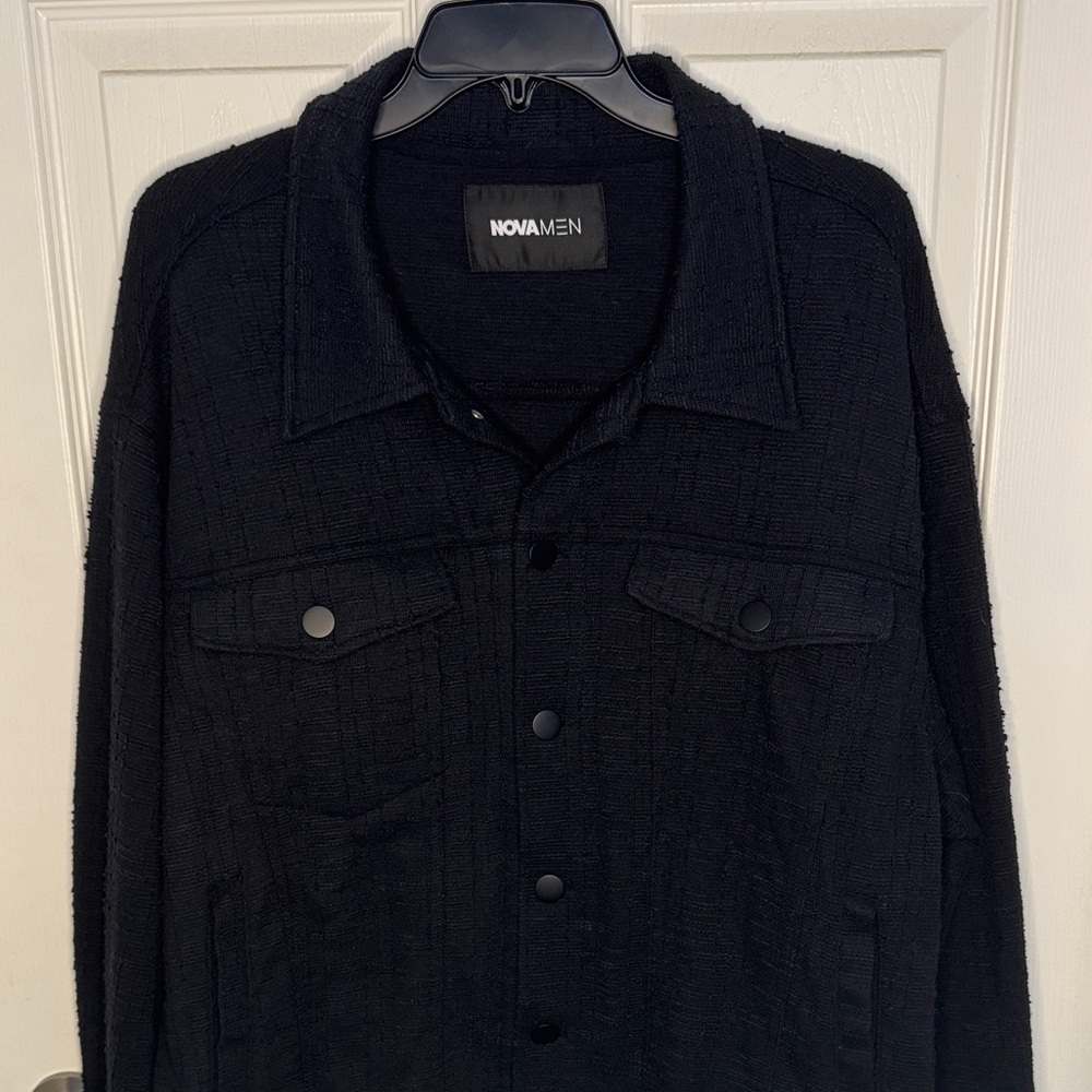 Fashion Nova Men's Black Textured Shirt Jacket